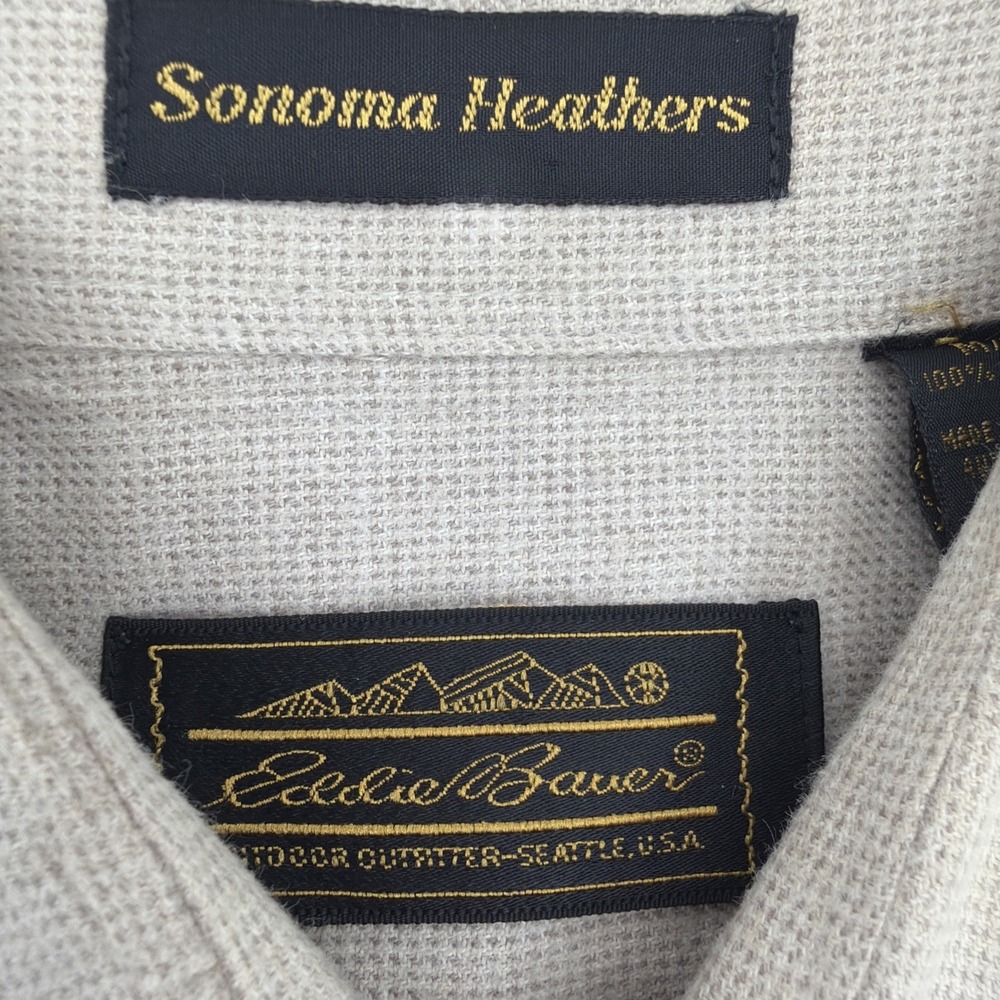 Vintage 90s Eddie Bauer Denim Shirt Mens M 100 Cotton Beige Button Down Workwear - Picture 5 of 15